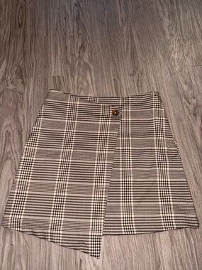H&M Black & White Plaid Wrap Mini Skirt